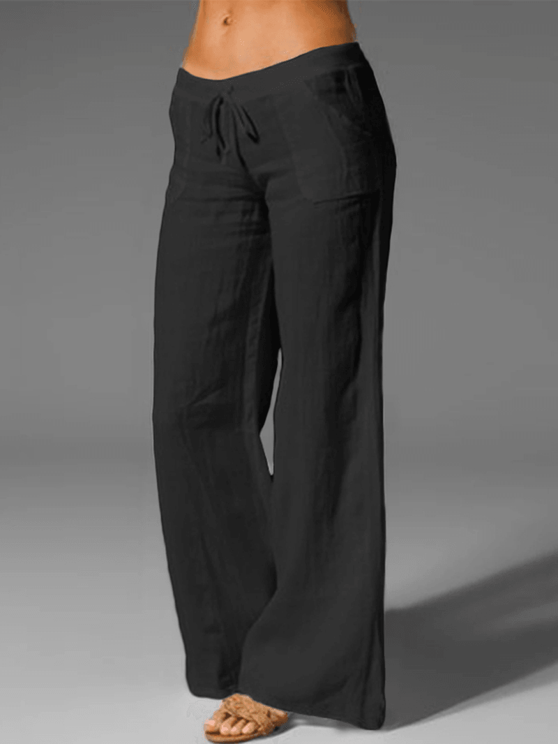 Wide Leg Women Loose Cotton Pure Color Elastic Waist Trousers Pants - MRSLM