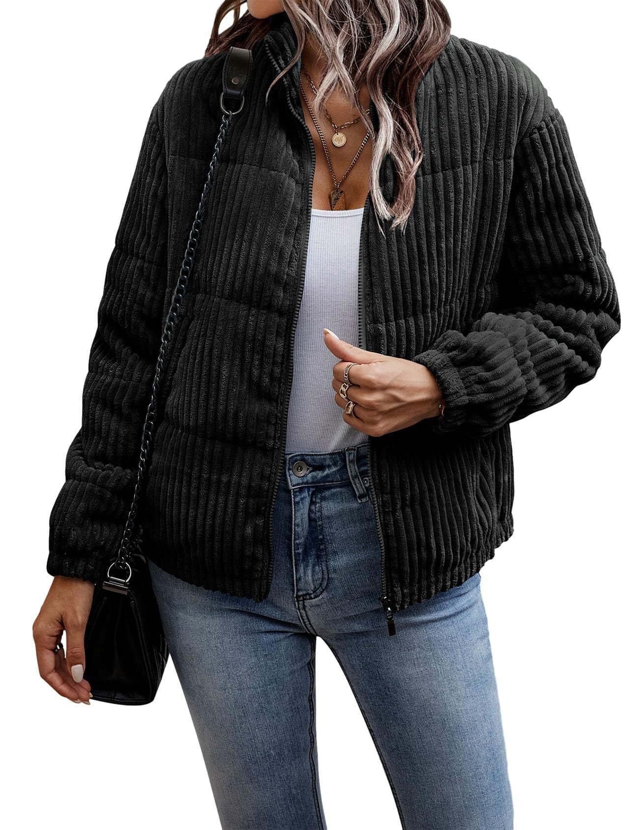 Lightweight Ribbed Women’s Jacket with Pockets