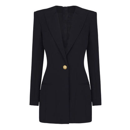 Business Blazer Dress With Ornate Gold Buttons