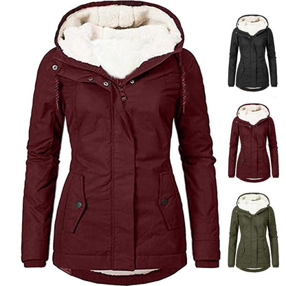 Women’s Solid Color Fleece-Lined Hooded Jacket